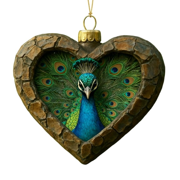 LanSuare Animal Ornaments for Christmas Tree, 3.1" 2D Heart-shape Acrylic Forest Animal Christmas Ornaments, Christmas Hanging Ornament, Gift for Animal Lovers (Peacock)