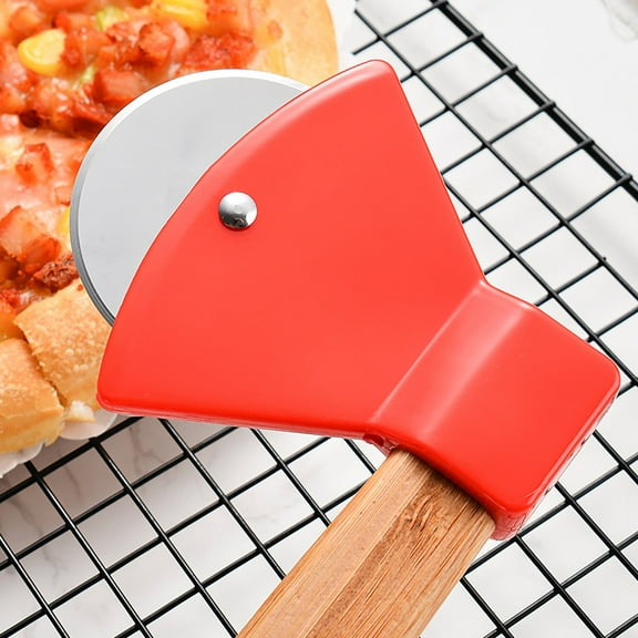 LanSuare Axe-Shaped Pizza Cutter, Wooden Handle Roller Knife, Stainless Steel Blade, Baking, Party Platter, Teen-Safe Design