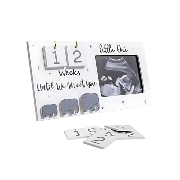 LanSuare Birth Milestones Photo Frame, Wooden Ultrasound Display, Countdown Week Frame, Suitable for Baby Showers, Nursery Decor, Family Memory Keeping
