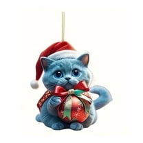 LanSuare Christmas Cat Hanging Ornaments, 2D Flat Acrylic Cute Cat with Red Hat Pendant, Suitable for Vehicle Interior, Gift Giving, Christmas Tree Decor