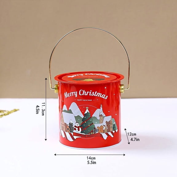 LanSuare Christmas Cookie Tins, 4.3"x4.5"Round Metal Airtight Jar Containers with Handles, Christmas Cookie Baking Container Suitable for Storing Patisseries, Snack, Chocolate, Gift Giving
