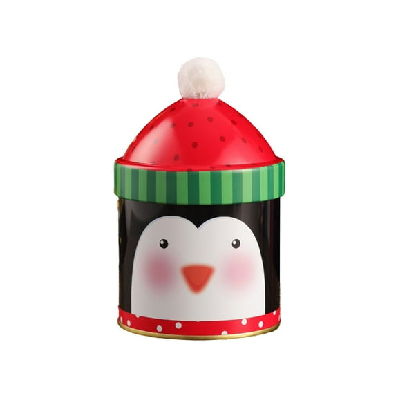 LanSuare Christmas Cookie Tins, Cylinder Shape Metal Storage Box with Lids, Christmas Cookie Baking Container Suitable for Storing Patisseries, Snack, Chocolate, Gift Giving, 5.5"x3.5", Penguin