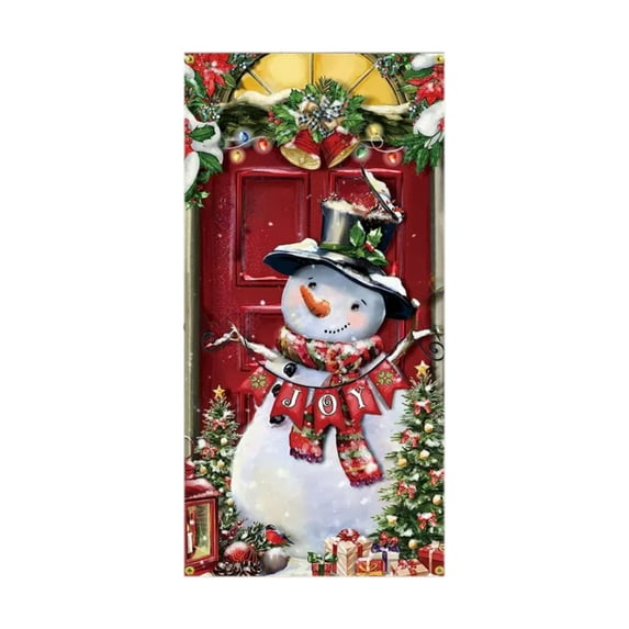 LanSuare Christmas Decorations Christmas Door Cover, Snowman Xmas Background Banner, Door Hanging Covers Photo Booth Props for Winter Party Decorations, 35x71Inch