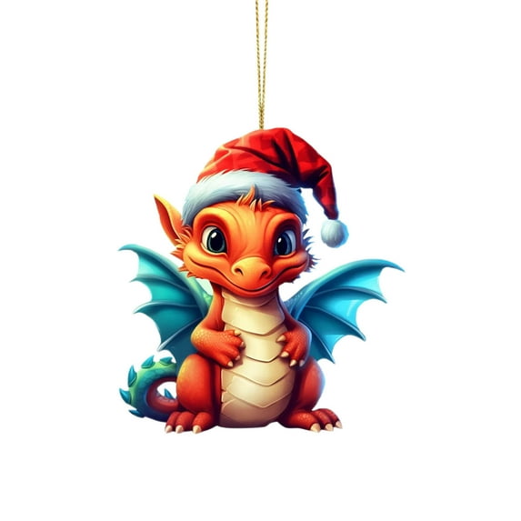 LanSuare Christmas Dinosaur Hanging Ornament, 3.14Inch Multicolour Acrylic Cute Dinosaur Pendant, Suitable for Vehicle Interior, Gift Giving, Christmas Tree Decor