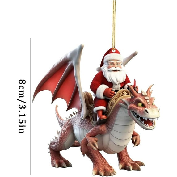 LanSuare Christmas Dinosaur and Santa Claus Ornament, 3.14Inch Multicolour Cute Dinosaur and Santa Claus Pendant, Suitable for Vehicle Interior, Gift Giving, Christmas Tree Decor