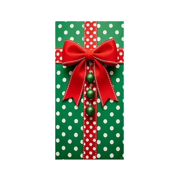 LanSuare Christmas Door Cover Decoration, 35x73Inch Xmas Gift Box Bow Door Hanging Banner, Merry Christmas Front Doors Cover Backdrop for Holiday Indoor Outside Party Supplies