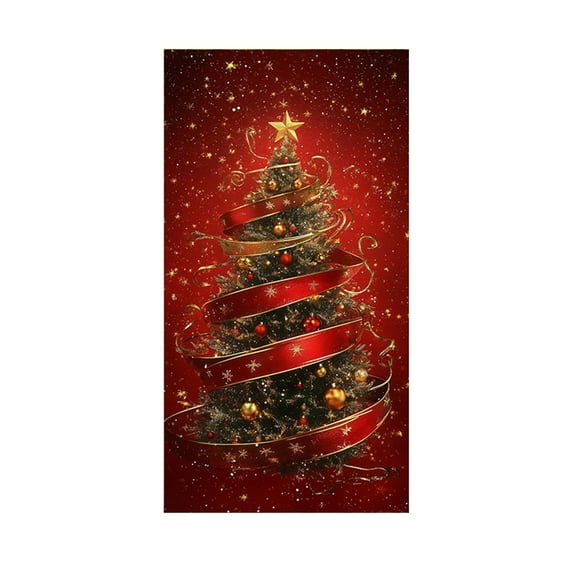 LanSuare Christmas Door Cover Decoration, Glittering Christmas Tree Front Door Cover, Xmas Hanging Banner Background for Holiday Party, Christmas Decoration, 35x71Inch