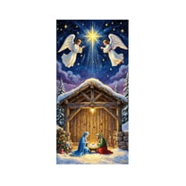 LanSuare Christmas Door Cover Decoration, Nativity Scene Xmas Background Banner Door Covers, Christmas Photo Booth Props for Winter Party Decorations, 35x71Inch