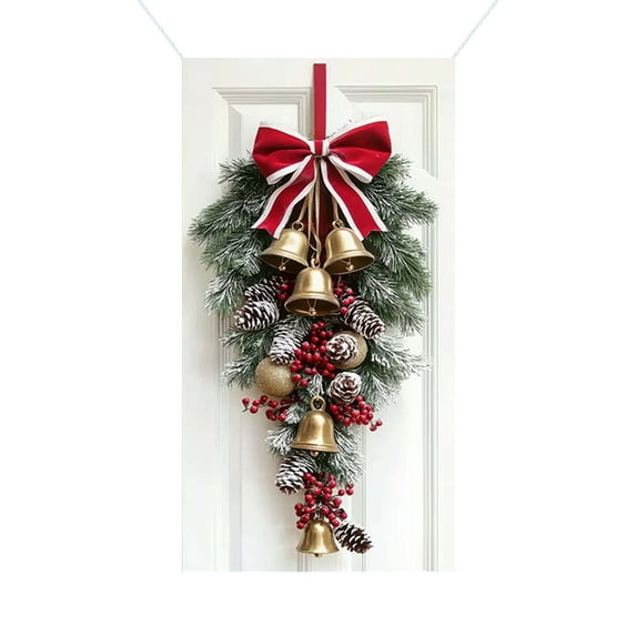 LanSuare Christmas Door Cover Decoration, Wreath Bell Front Door Cover, Xmas Hanging Banner Background for Holiday Party, Christmas Decoration, 35x71Inch