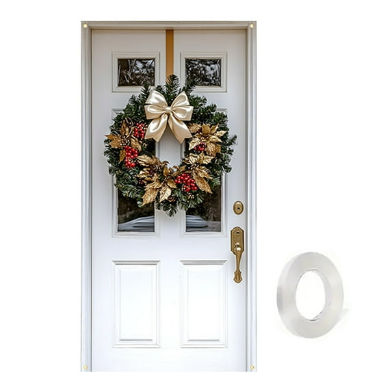 LanSuare Christmas Door Cover Decoration, Wreath Bow Xmas Background Banner Door Covers, Christmas Photo Booth Props for Winter Party Decorations Supplies, 35x71Inch
