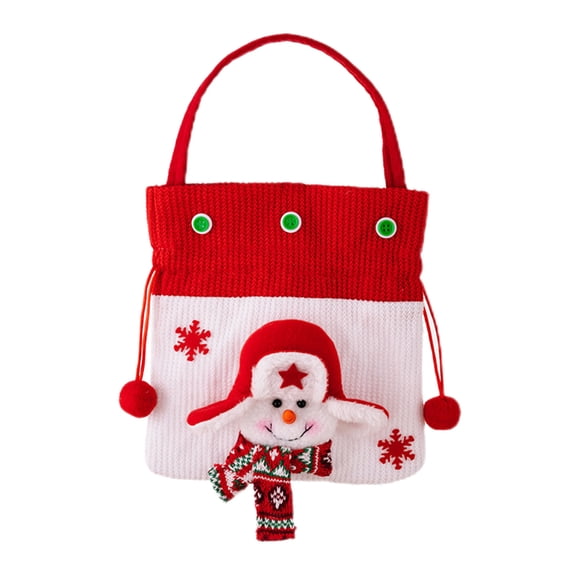 LanSuare Christmas Gift Doll Bags with Drawstring, 8.6x7.5" Christmas Goody Gift Bags Small Fabric Xmas Candy Bag, for Xmas Gifts Wrapping Bag, Holiday Party Favors Decor, Snowman