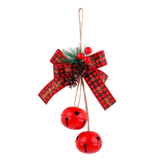 LanSuare Christmas Jingle Bells Ornaments, Multicolour Bells with Bow and Berry Tree Hanging Ornament, Xmas Ornament Ringbell for Christmas Tree Pendant, Holiday Decoration