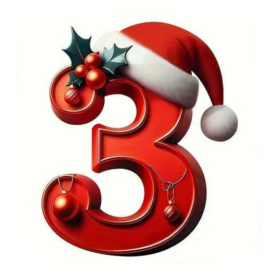 LanSuare Christmas Number Hanging Ornaments, Acrylic Retro Number with Red Hat Pendant, Suitable for Xmas Tree, Holiday Party, Indoor Outdoor Hanging Decoration