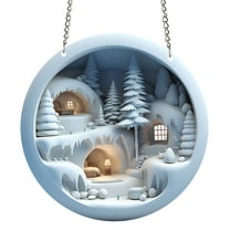 LanSuare Christmas Snow House Hanging Ornaments, Acrylic Round Snow House with Winter Scene Pendant, Suitable for Porch, Wall, Indoor Home Decor, Front Entry, Christmas Tree Decor
