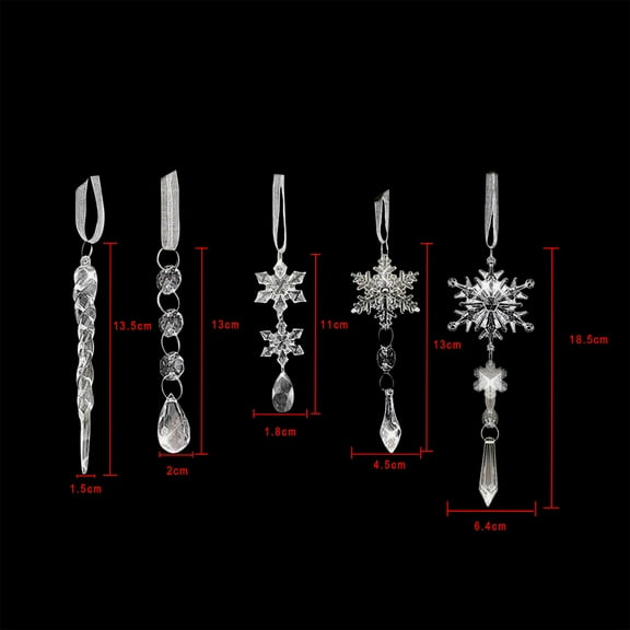 LanSuare Christmas Snowflake Hanging Ornaments, Clear Acrylic Snowflake Icicle Drop Shape Pendant, Suitable for Porch, Wall, Indoor Home Decor, Front Entry, Christmas Tree Decor