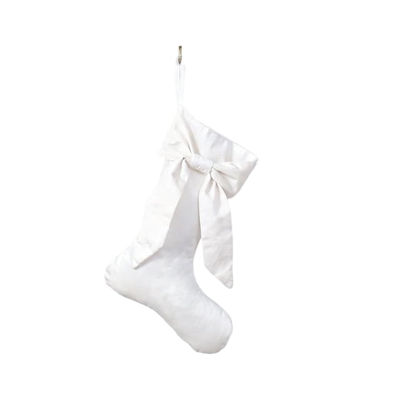 LanSuare Christmas Stocking with Bowknots, 15.7"x7.5" Large Solid Color Christmas Stockings, Xmas Hanging Ornaments for Candy Gift Bags, Xmas Tree, Home Fireplace(White)