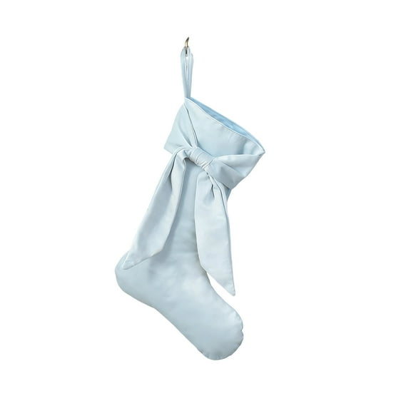 LanSuare Christmas Stocking with Bowknots, 15.7"x7.5" Large Solid Color Christmas Stockings, Xmas Hanging Ornaments for Candy Gift Bags, Xmas Tree, Home Fireplace(Light-blue)