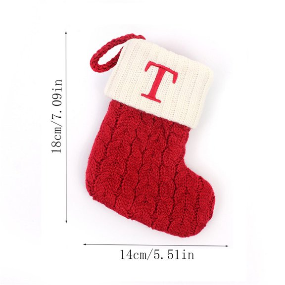 LanSuare Christmas Stockings with Initials, 7Inch Letter A-Z Embroidered Xmas Stockings, Knitted Xmas Stocking for Christmas Party Fireplace, Family Hanging Stocking Decorations(T)
