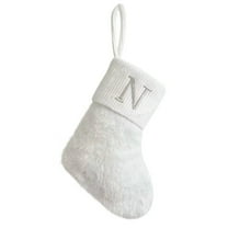 LanSuare Christmas Stockings with Initials, 9Inch Letter A-Z Xmas Stockings, Shiny Super Soft White Cuff Xmas Stocking for Christmas Party Hanging Stocking Decorations(N)