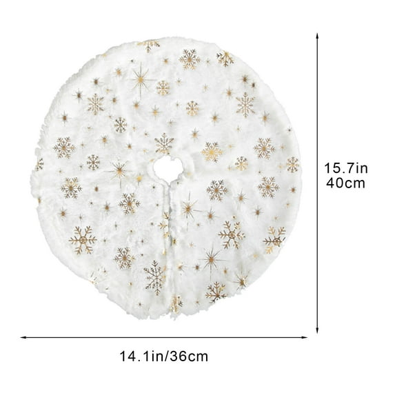 LanSuare Christmas Tree Skirt, 15Inch White Soft Fuzz Tree Skirts Fluffy with Gold Snowflake Pattern Christmas Decorations, Christmas Tree Skirts for Indoor Holiday, Party Decor