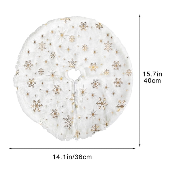 LanSuare Christmas Tree Skirt, 15Inch White Soft Fuzz Tree Skirts Fluffy with Gold Snowflake Pattern Christmas Decorations, Christmas Tree Skirts for Indoor Holiday, Party Decor