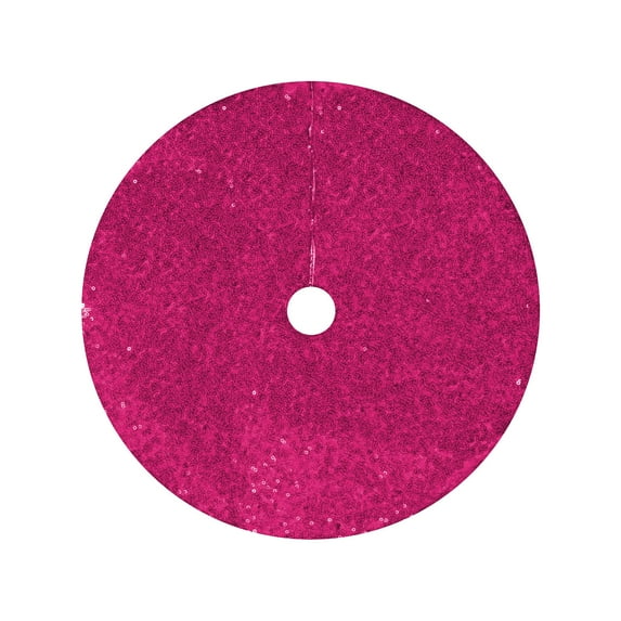 LanSuare Christmas Tree Skirt, 24Inch Sequin Xmas Tree Skirt, Glittering Christmas Tree Cover Skirt Mat for Holiday Christmas Tree Ornaments, Hot-pink