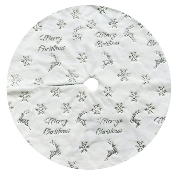 LanSuare Christmas Tree Skirt, 31Inch Soft Fuzz Tree Skirts Fluffy with Snowflake Reindeer Christmas Decorations, White Christmas Tree Skirts for Indoor Holiday, Party Decor