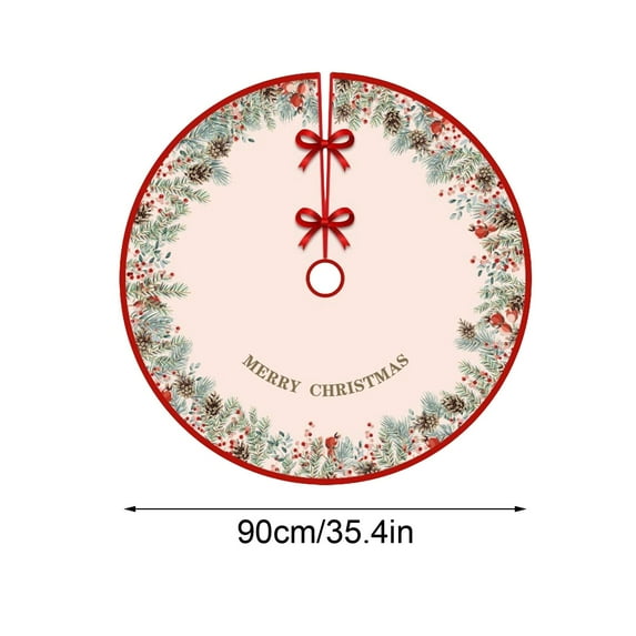 LanSuare Christmas Tree Skirt, 35Inches Red Xmas Tree Ornaments, Soft Fluffy Christmas Tree Mat with Wreath Pattern for Decorations Holiday Party