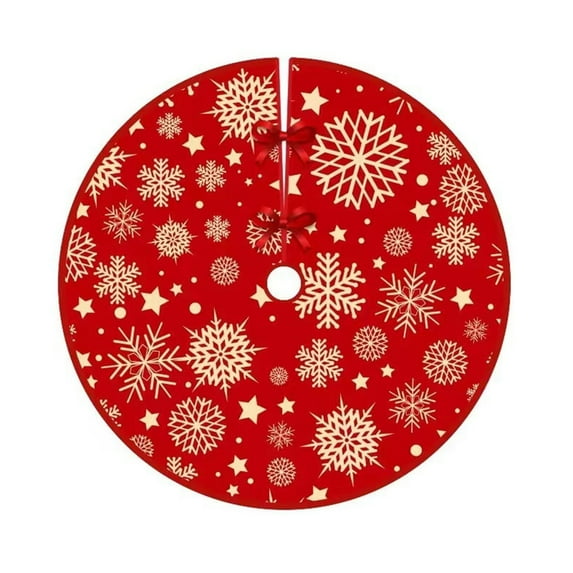 LanSuare Christmas Tree Skirt, 36Inches Red Xmas Tree Ornaments, Soft Fluffy Christmas Tree Mat with Snowflake Pattern for Merry Christmas Holiday Party Decor