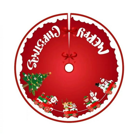 LanSuare Christmas Tree Skirt, 36Inches Red Xmas Tree Ornaments, Soft Fluffy Christmas Tree Mat with Snowman Reindeer Pattern for Merry Christmas Holiday Party Decor