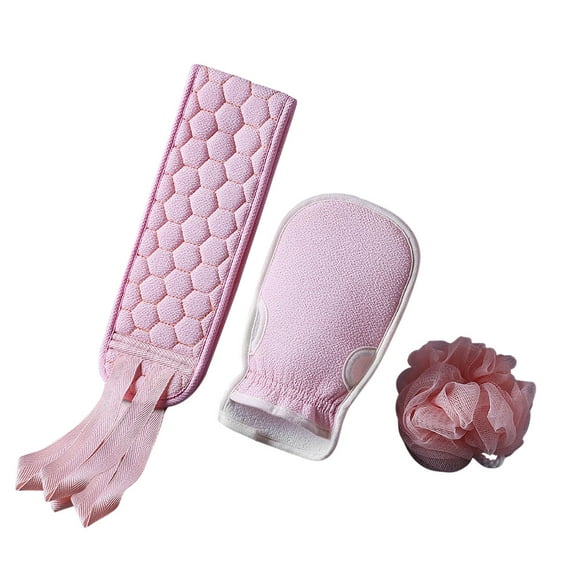 LanSuare Bath Towel Three Piece Set -Bathing Balls, Double-Sided Back Rubbing Gloves,Back Cleaning Towels for Home Bathing Supplies