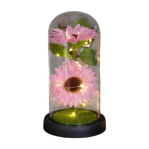 LanSuare Mother's Day Sunflower Gifts for Women, Sunflowers Artificial Flowers in Glass Dome with LED Strip for Mom & Grandma, Sunflower Decor