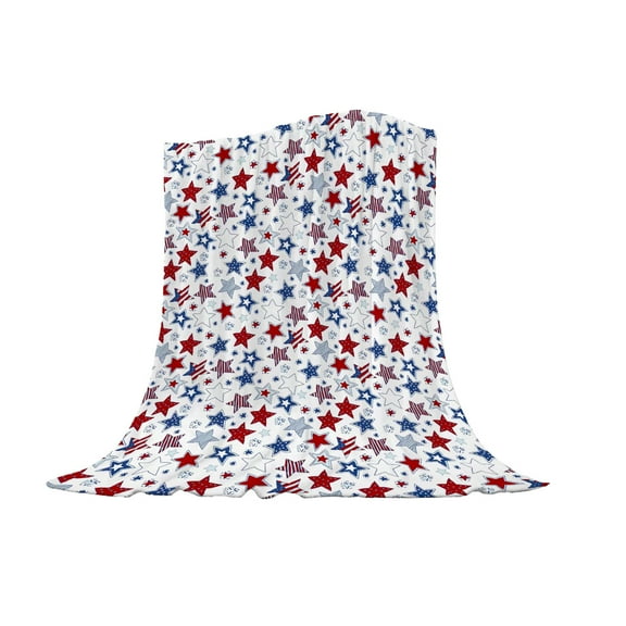 LanSuare 4th of July Patriotic Throw Blanket Memorial Day Independence Day American USA Flag Blue Red Stars for Couch Sofa Bed