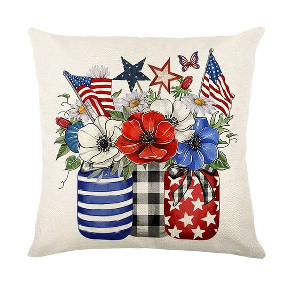 LanSuare 4th of July Pillow Covers American Stars Flag Double Sides Print for Bedroom Sofa Living Room Couch Chair