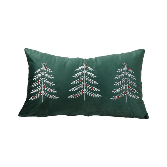 LanSuare Embroidered Christmas Tree Pillow Cover, 20x12Inch Soft Embroidered Christmas Tree Print Pillowcase, for Sofa Bed, Farmhouse, Outdoor, Living Room