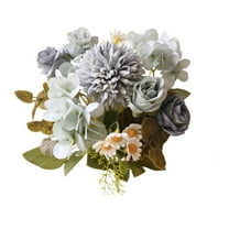 LanSuare Fake Artificial Flowers Bouquet for Decoration, Faux Hydrangea Rose Chamomile Flowers, Wedding Bride Bouquets Tables Centerpieces for Rustic Home Decor