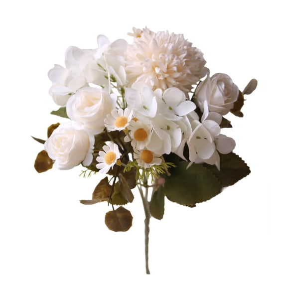 LanSuare Fake Artificial Flowers Bouquet for Decoration, Faux Hydrangea Rose Chamomile Flowers, Wedding Bride Bouquets Tables Centerpieces for Rustic Home Decor