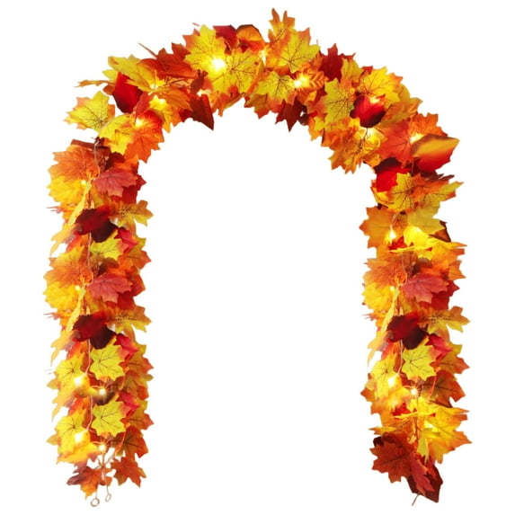 LanSuare Fall Leaf Garland with LED String Light, 5.7Ft Artificial Maple Leaf Lights Garland, Autumn Hanging Vines, Thanksgiving Decor for Home, Wedding, Fireplace