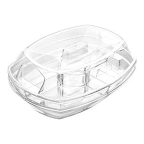 LanSuare Large Capacity Ice Serving Tray, Fruit Trays for Serving for Party, Chilled Vegetable/Veggie Tray with Lid and 4 Compartments
