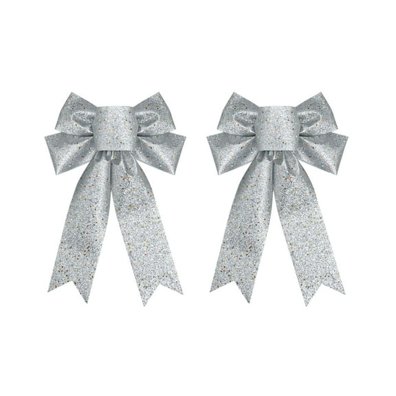 LanSuare Large Sequin Bow Christmas Ornament, 9x13Inch Glitter Christmas Bows Suitable for Courtyard, Stairs, Fireplace, Xmas Tree Toppers, Party Decoration, Silver