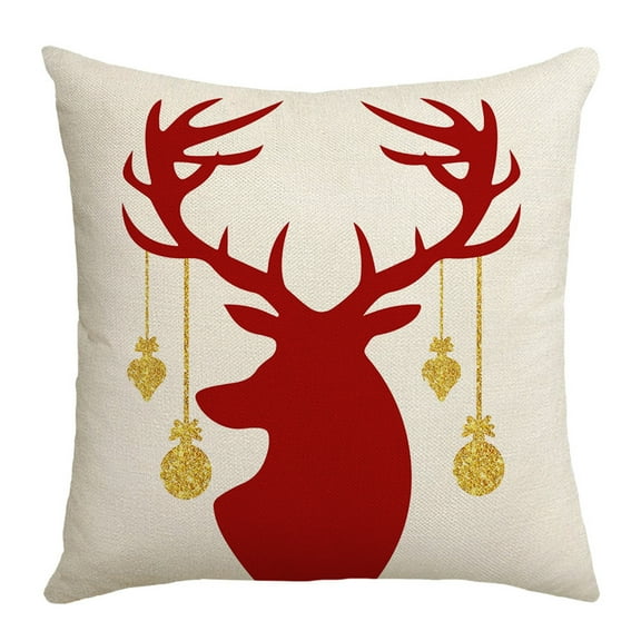 LanSuare Merry Christmas Pillow Cover, 18x18 Inches Red White Christmas Tree Elks Pattern Pillowcase, for Sofa Couch, Christmas Office, Bedroom Decoration