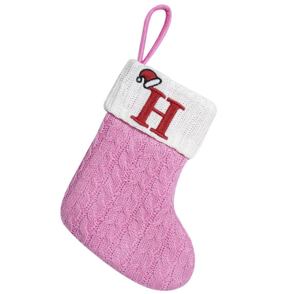 LanSuare Mini Christmas Stockings with Initials, 7Inch Letter Embroidered Xmas Stockings, Knitted Pink-White Xmas Stocking for Christmas Party, Family Fireplace Decorations(H)
