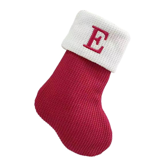 LanSuare Mini Christmas Stockings Knit, 7Inch Embroidered Initial Letter Xmas Stockings, A-Z Red Christmas Hanging Stockings for Family Christmas Decoration(E)