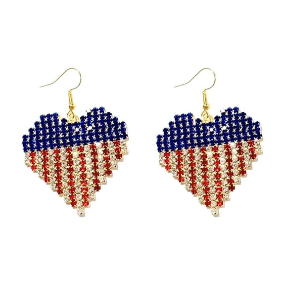 LanSuare Patriotic Heart Earrings, Red/White/Blue Rhinestone Design, Sparkling July 4th Accessories, Holiday Celebration Jewelry