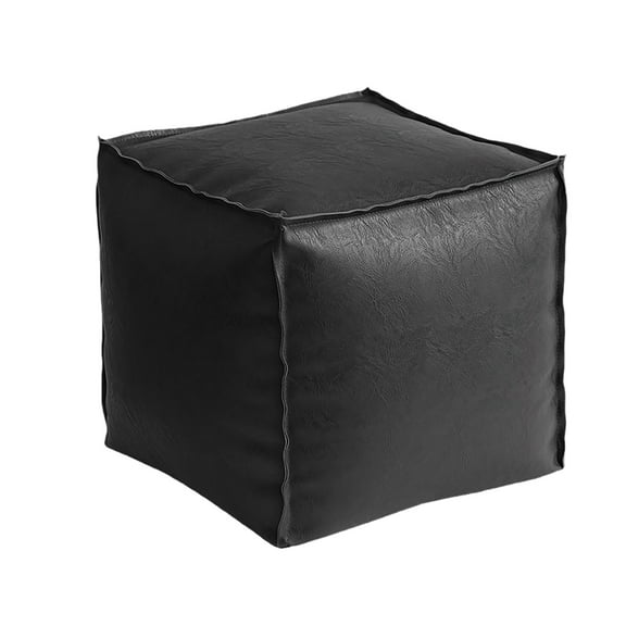 LanSuare Pouf Ottoman, Handmade Faux PU Leather Moroccan, Unstuffed Pouf Cover, 15.75" Square, Foot Rest for Living Room, Floor Chair Gifts for Men Women