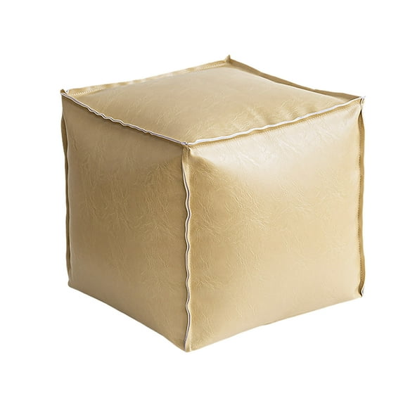 LanSuare Pouf Ottoman, Handmade Faux PU Leather Moroccan, Unstuffed Pouf Cover, 15.75" Square, Foot Rest for Living Room, Floor Chair Gifts for Men Women