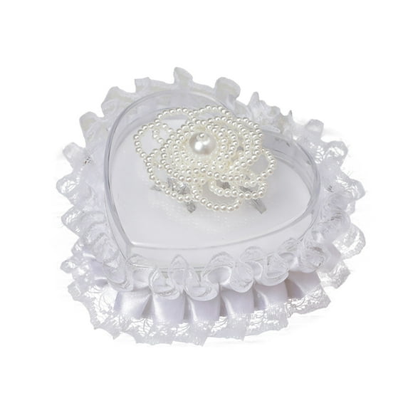 LanSuare Ring Bearer Box, Romantic Heart Shaped Wedding Ring Elegant Ring Bearer Pillow for Wedding Ceremony Engagement Proposal Ring Holder