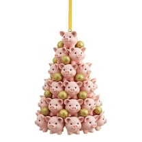 LanSuare Stacking Pig Christmas Hanging Ornaments, 2D Animal Shaped Christmas Tree Decorations, Winter Stacking Tree Ornaments, Hanging Gift for Animal Lover