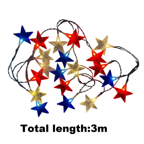 LanSuare Star String Lights, Patriotic Indoor Decor, July 4th Party Lighting, Battery-Operated Independence Day Holiday Accents