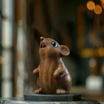 LanSuare Wooden Carving Ornament, Small Mouse Statue, Desktop Decoration, Suitable for Fairy Gardens, Bookshelf Accents